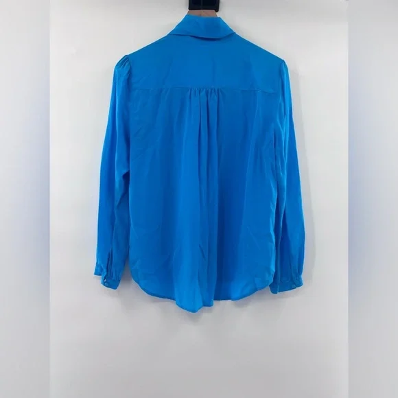 J. Crew 100% Re-Imagined Silk Tie-Neck ButtonUp Blouse in Turquoise Blue Size M - Picture 3 of 5